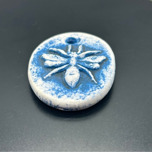 Artisan Bumblebee Blue and White Ceramic Pendant - Picture 2 of 10